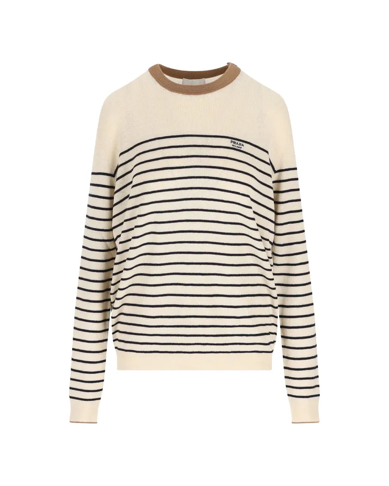 Prada Striped Button-detail Sweater Neutrals