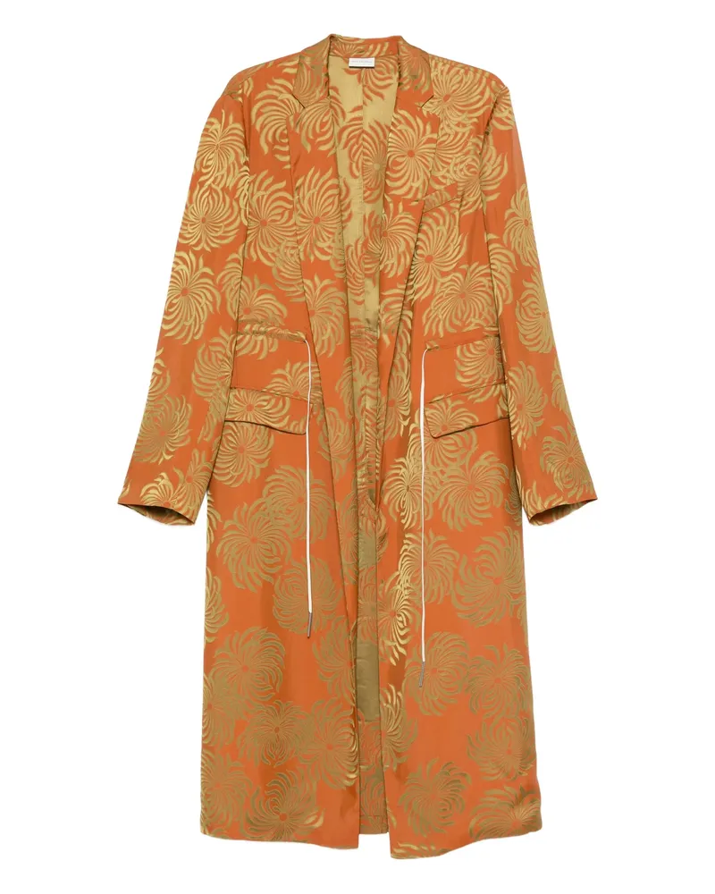 Dries van Noten Drawstring-waist Patterned Coat Orange