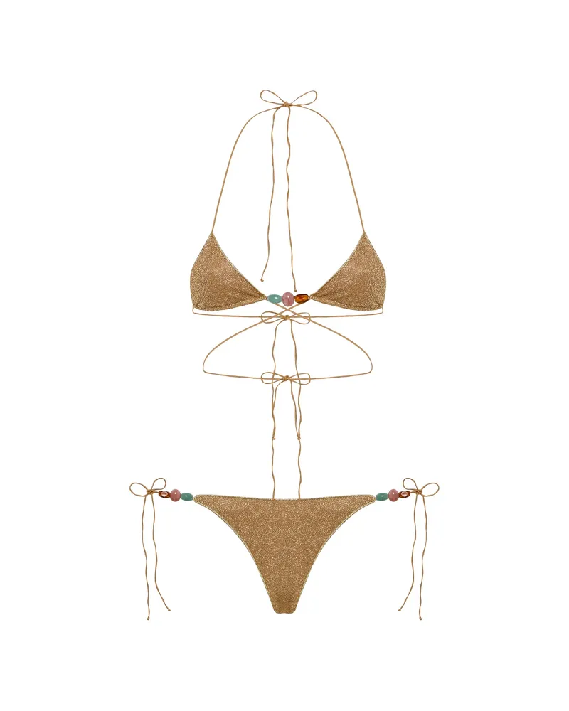 Oséree Lumiere Bead-embellished Bikini Gold