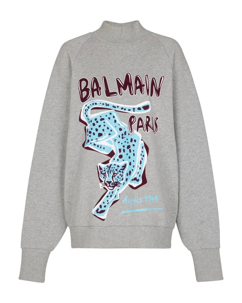 Balmain Cheetah-print Turtleneck Sweatshirt Grey