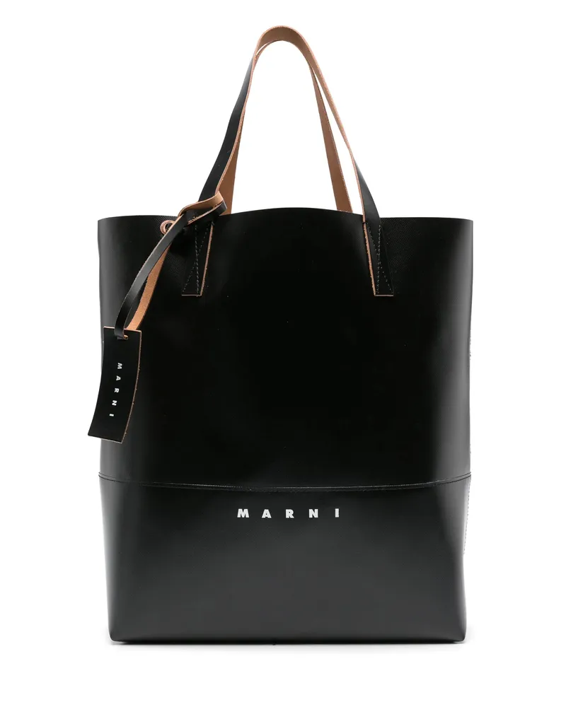 Marni Tribeca Logo-print Faux-leather Tote Bag Black