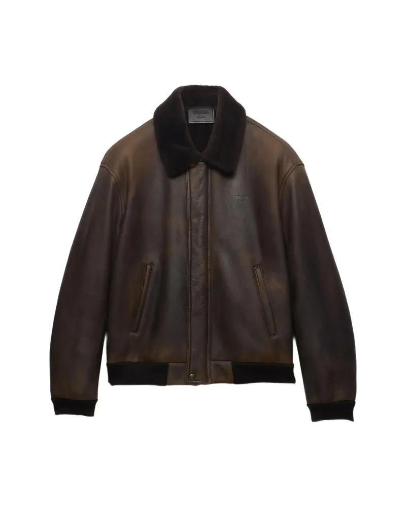 Prada Shearling Bomber Jacket Brown