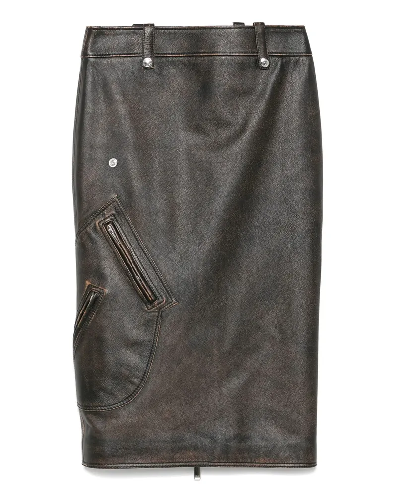 Alexander McQueen Leather Pencil Skirt Brown