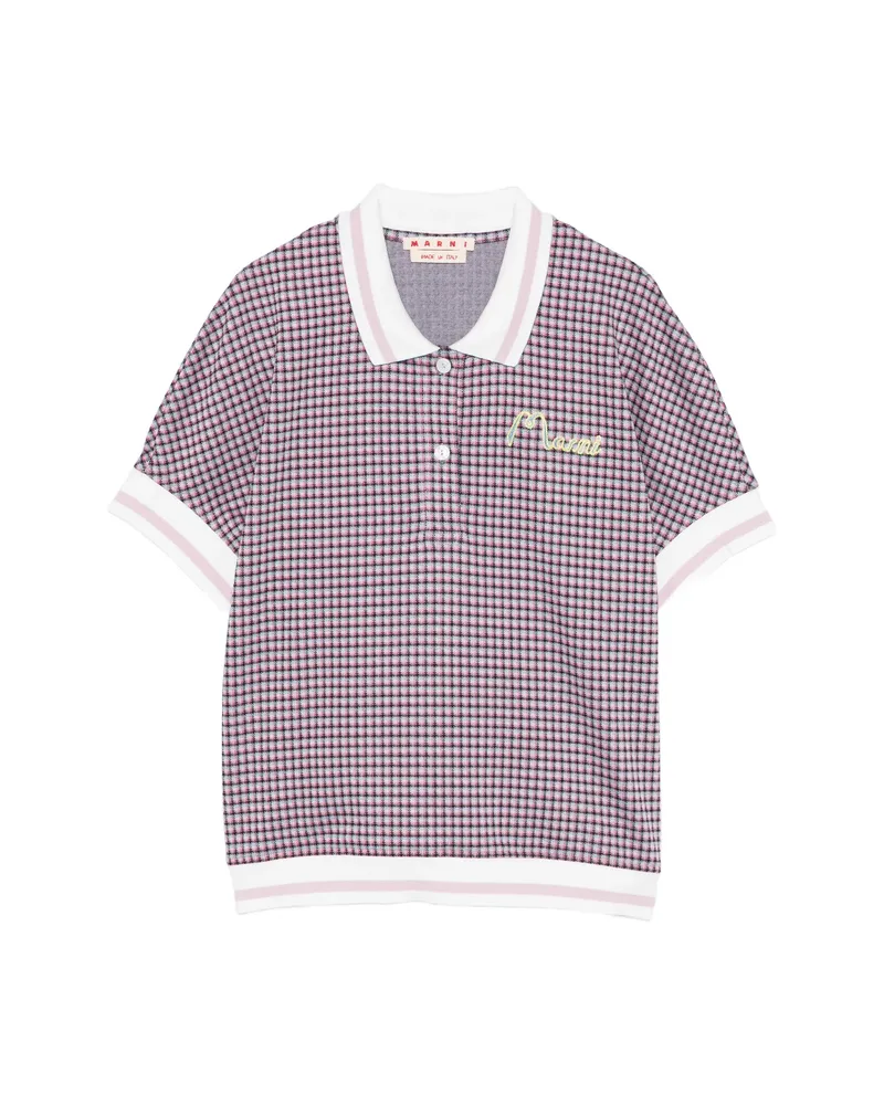 Marni Check Embroidery Polo Top Pink