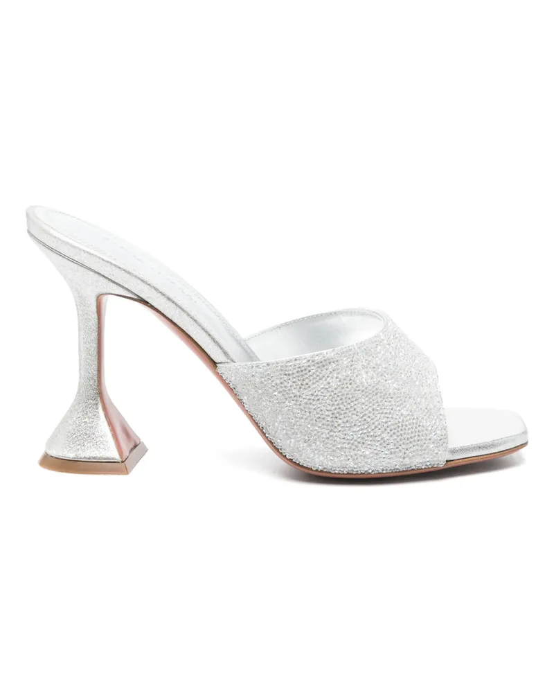 Amina Muaddi 95mm Leather Heeled Sandals Silver