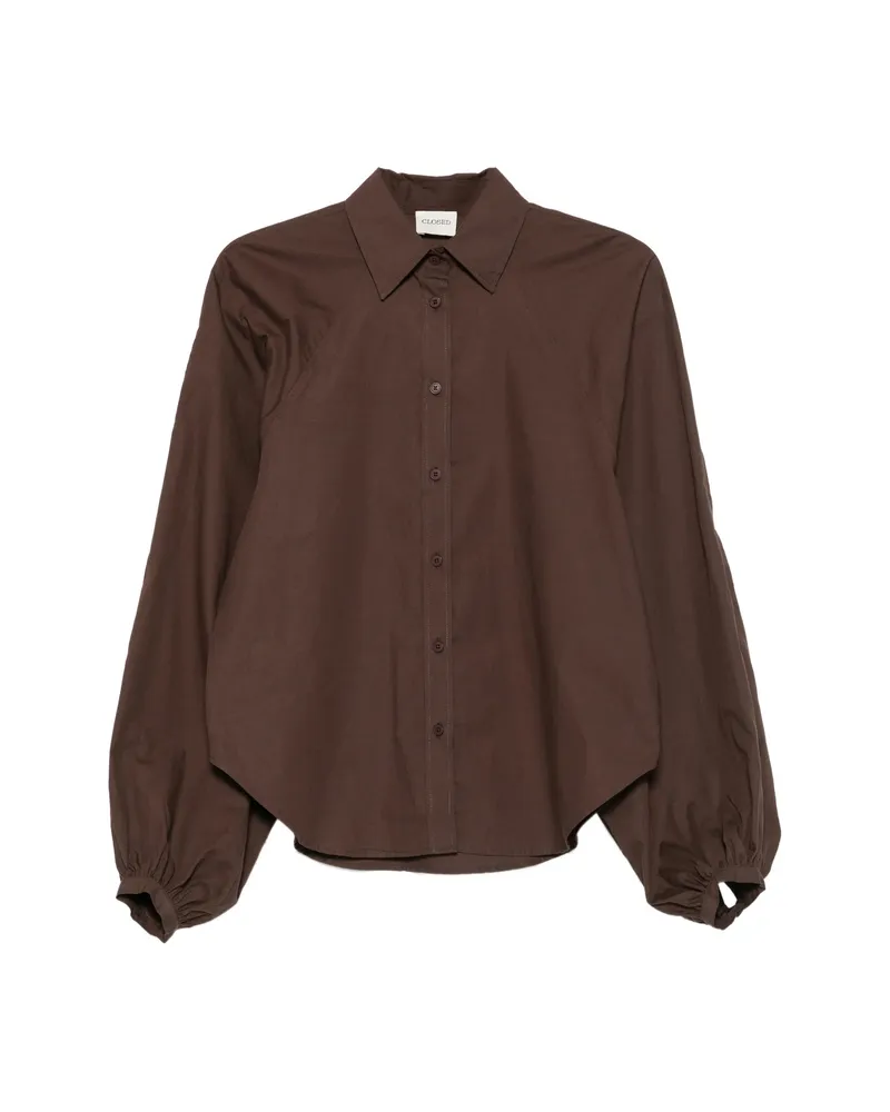 Closed Balloon-sleeve Shirt Brown
