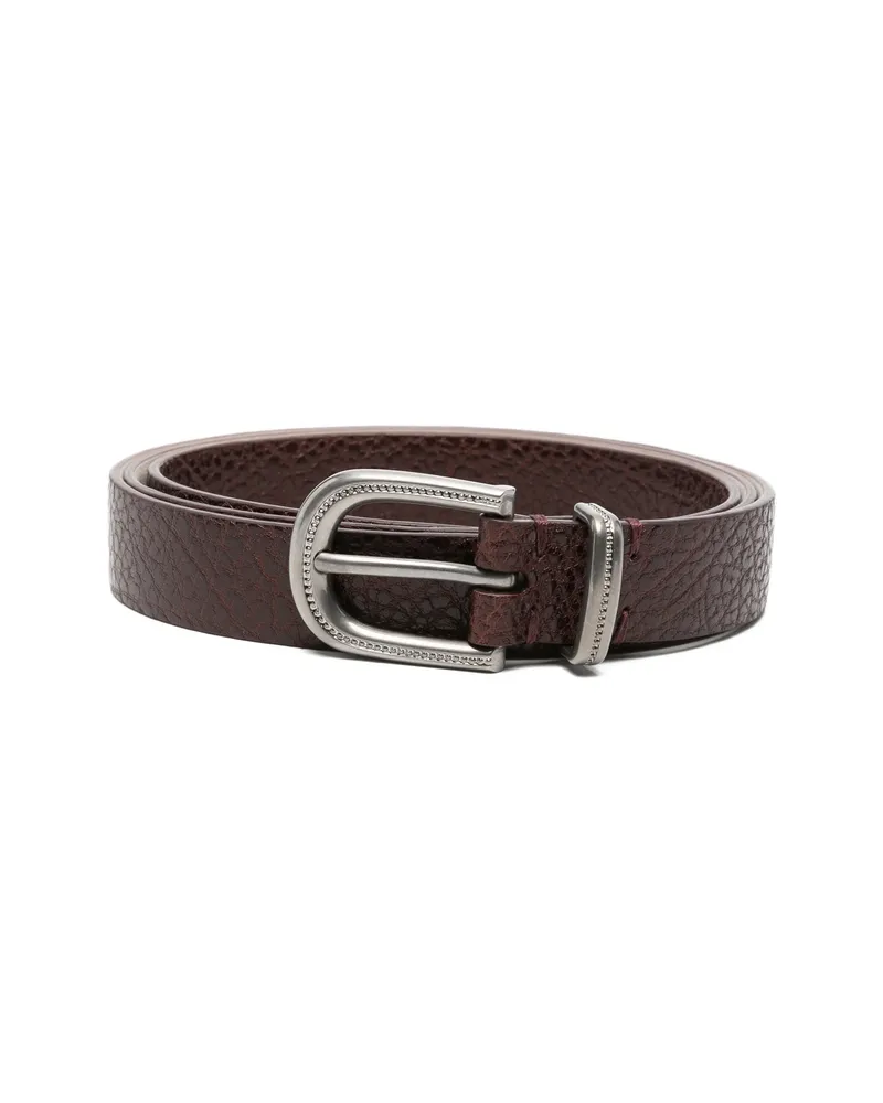 Brunello Cucinelli Textured Buckle Belt Red