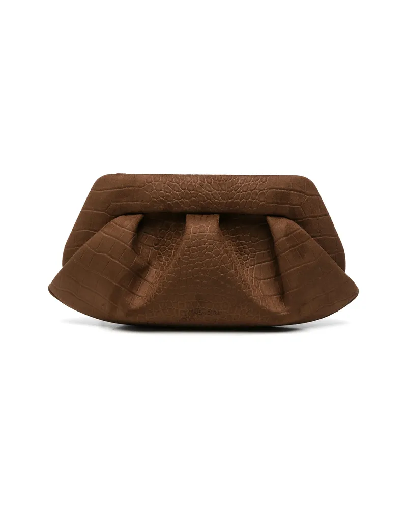 THEMOIRÈ Croc-effect Bios Clutch Bag Brown