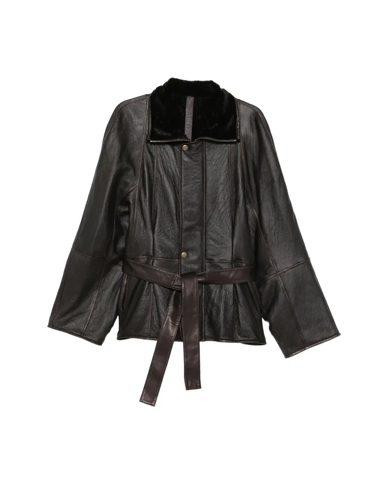 Petar Petrov Belted Shearling-collar Jacket Brown