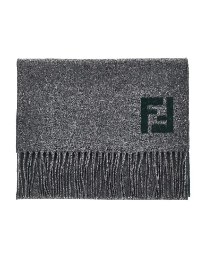 Fendi Logo Fringed Scarf Grey