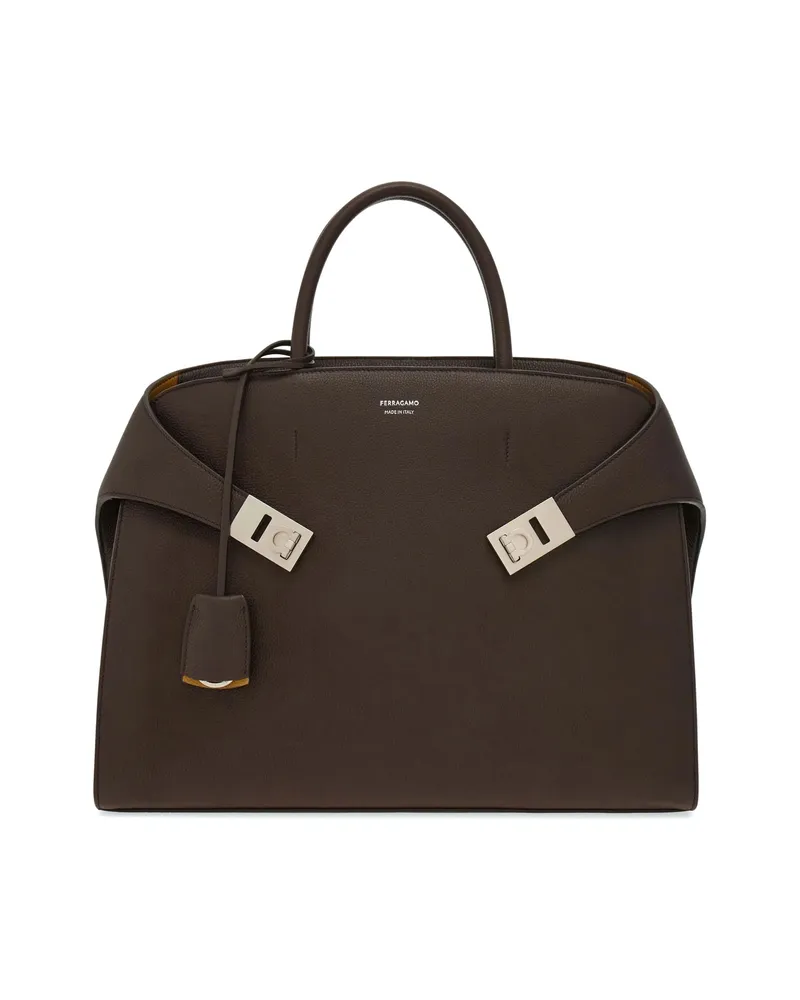 Ferragamo Hug Leather Briefcase Brown