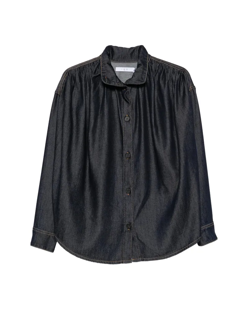 IRO High-neck Gathered-detail Shirt Blue