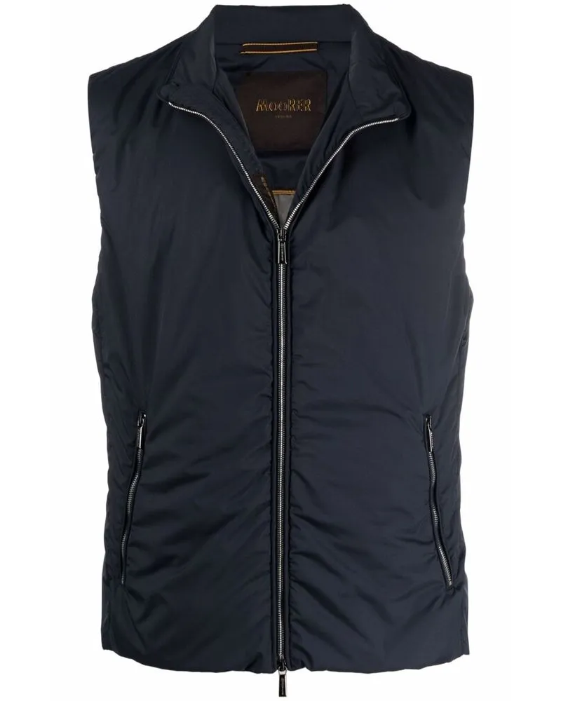 MOORER High-neck Zip-up Gilet Blue
