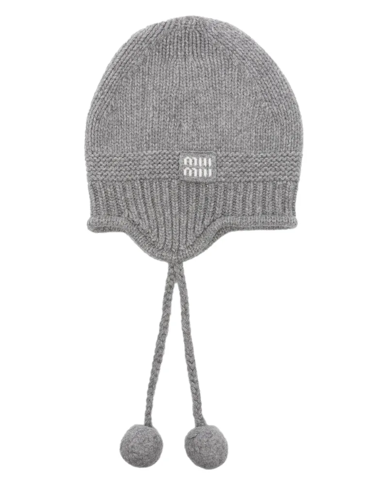 Miu Miu Pompom-detailed Ear-flap Beanie Grey