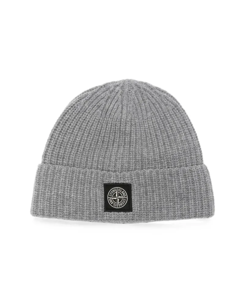 Stone Island Logo-patch Ribbed-knit Beanie Hat Grey