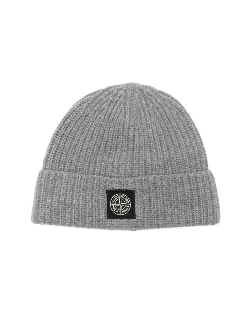 Stone Island Logo-patch Ribbed-knit Beanie Hat Grey