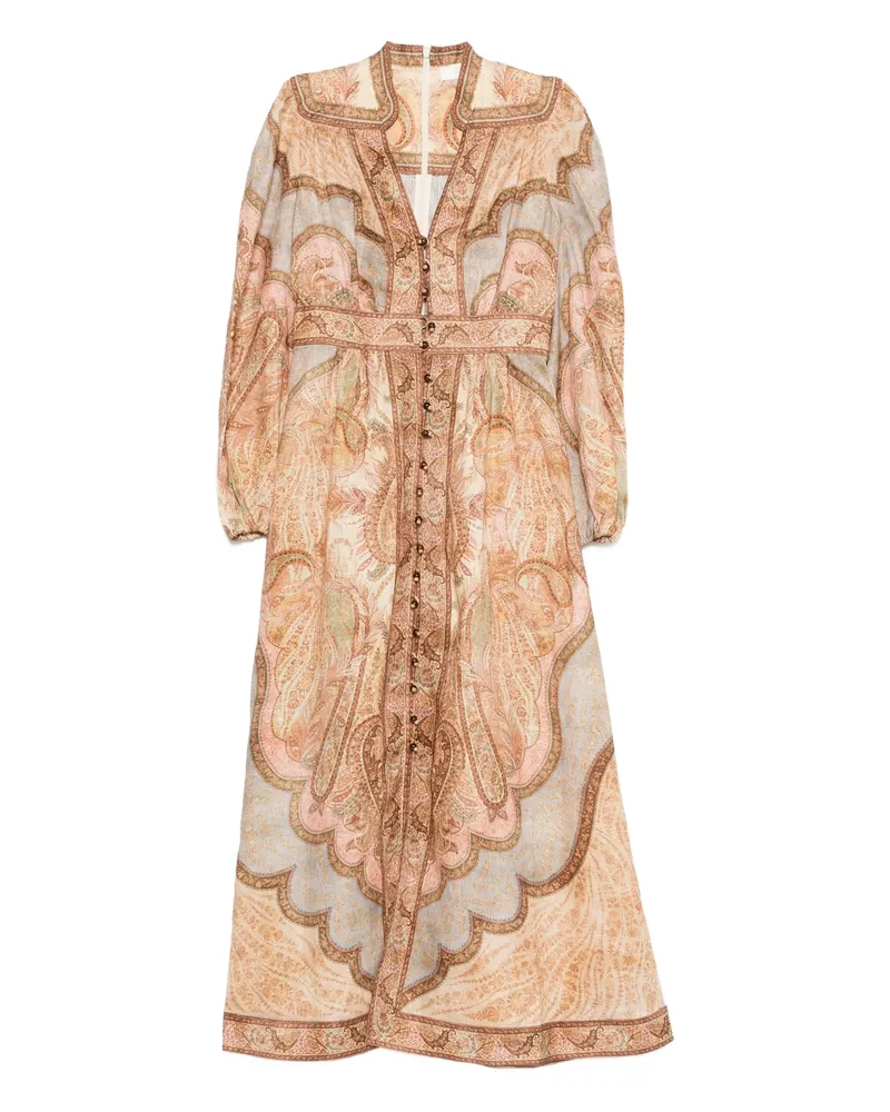 Zimmermann Wanderlust Plunge Midi Dress Neutrals