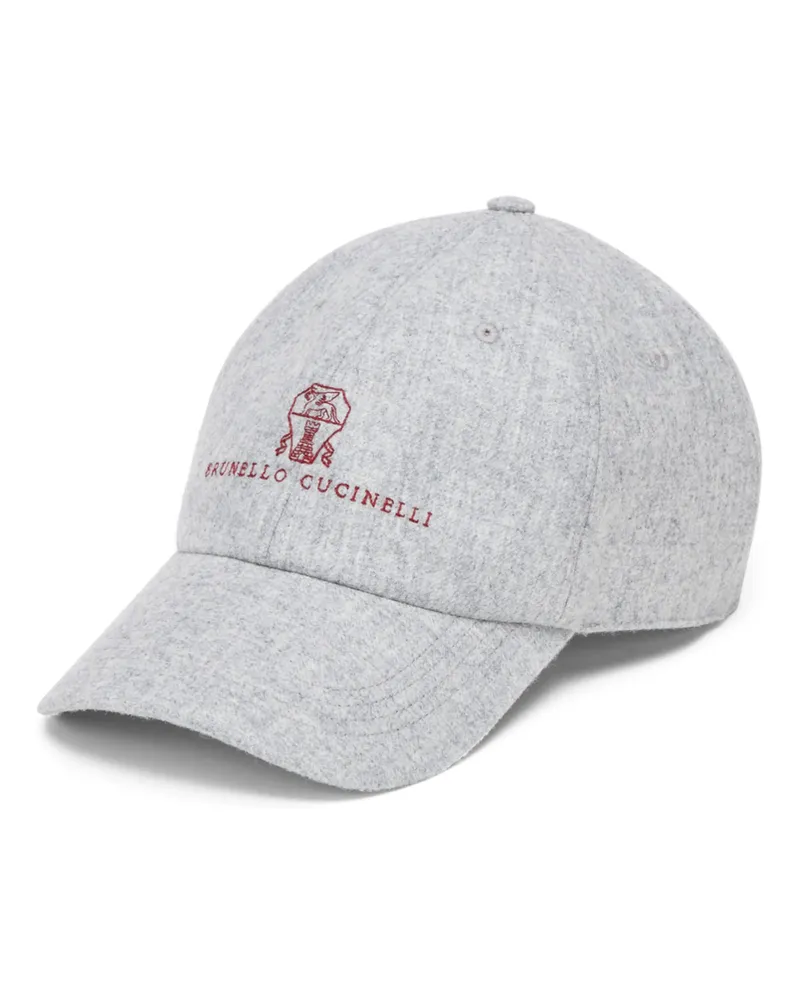 Brunello Cucinelli Embroidered Flannel Cap Neutrals