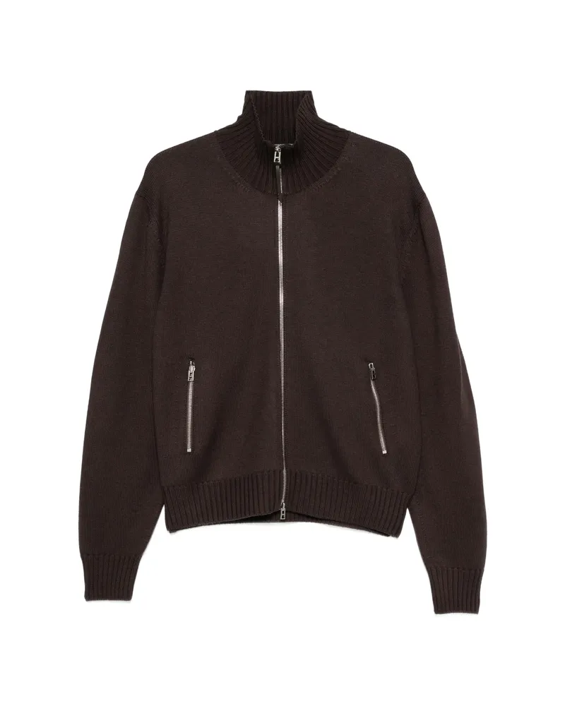 Tom Ford Leather-patch Zip-up Cardigan Brown