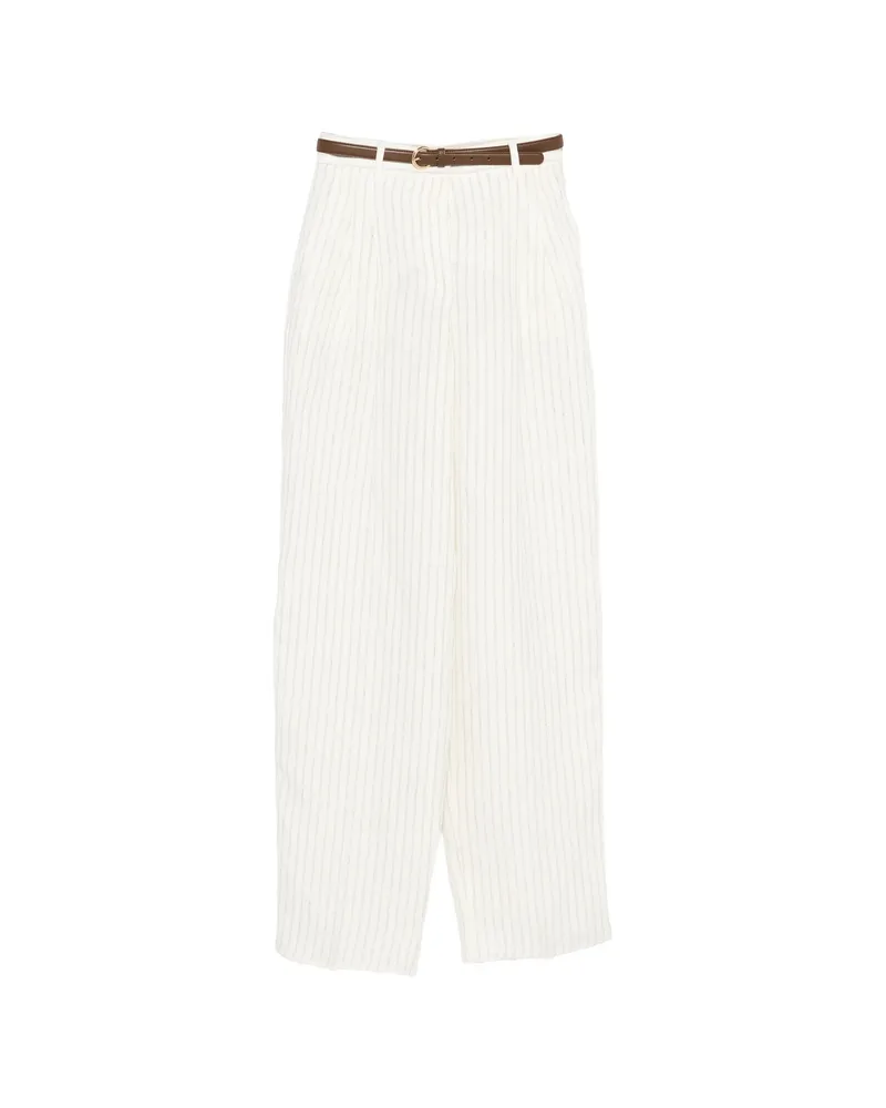 Max Mara Fonte Striped Belt Trousers Neutrals
