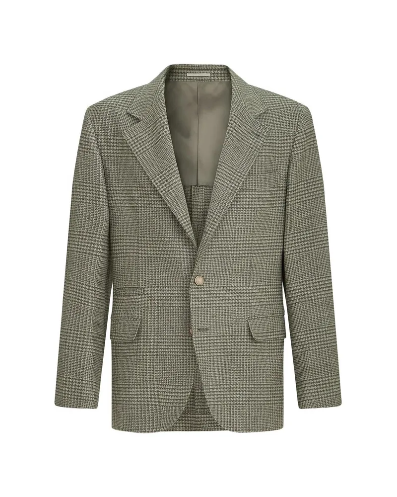Brunello Cucinelli Comfort Wool And Cashmere Prince Of Wales Flannel Deconstructed Blazer Green