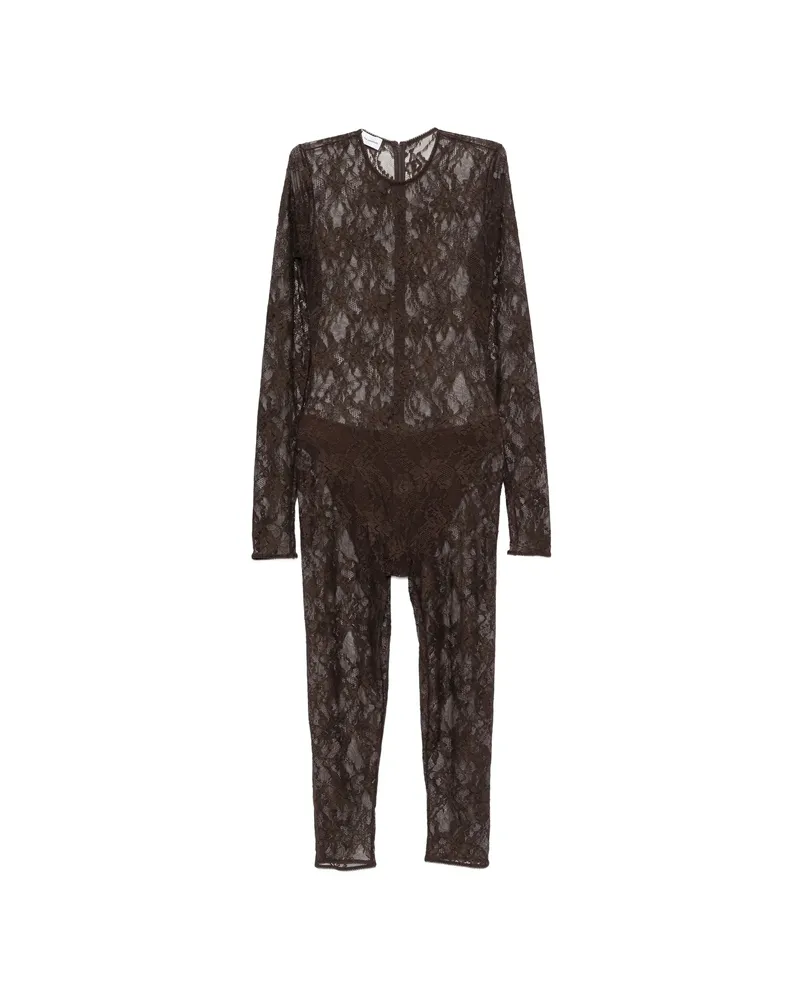 ANDAMANE Sheila Lace-pattern Long-sleeve Jumpsuit Brown