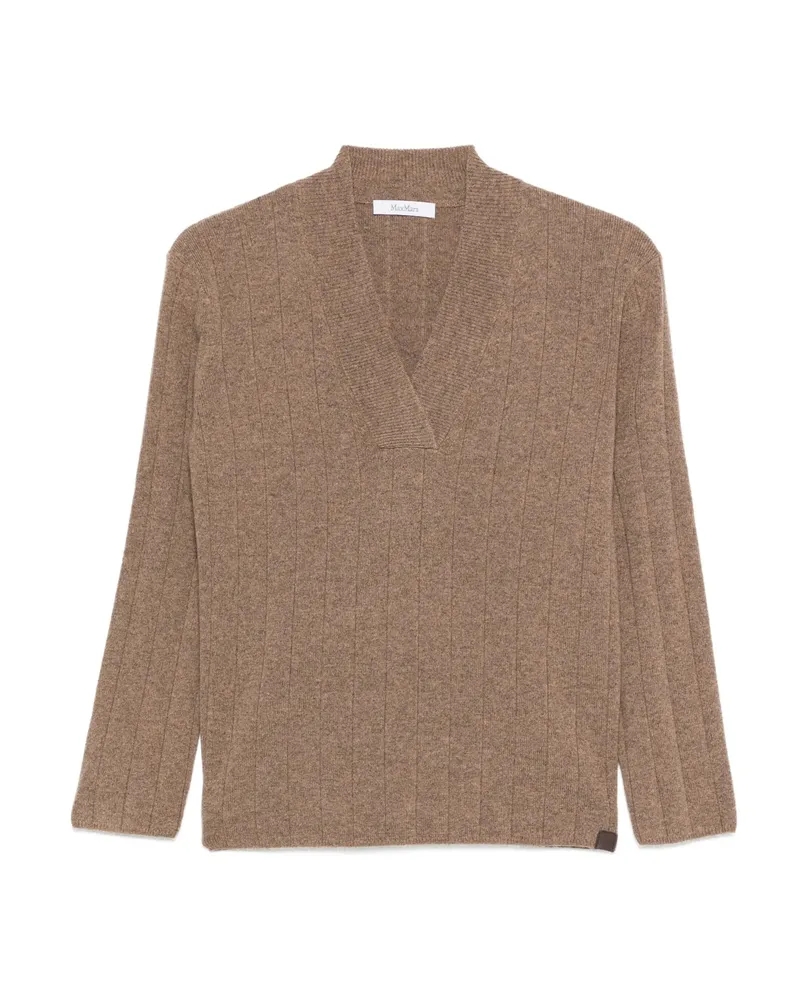 Max Mara Ribbed V-neck Jumper Brown