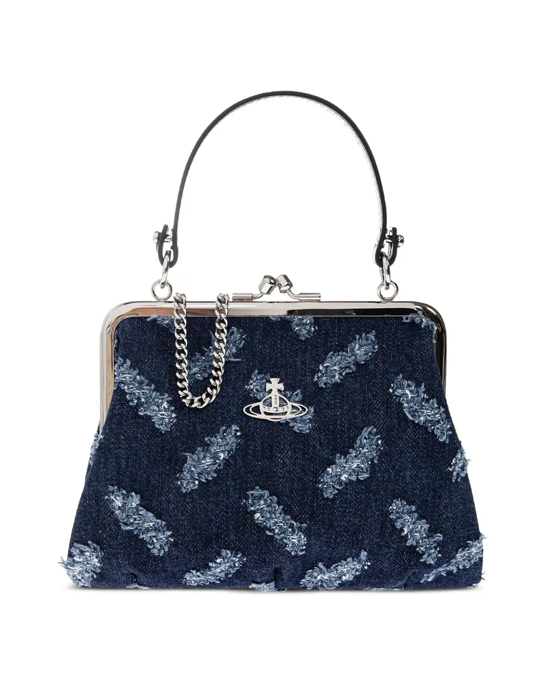 Vivienne Westwood Orb-pattern Frayed Denim Tote Bag Blue