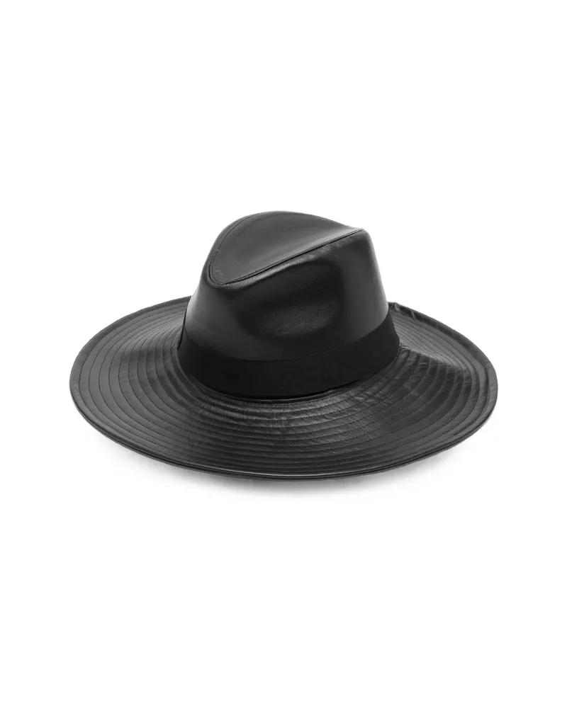 Borsalino Leather Fedora Hat Black