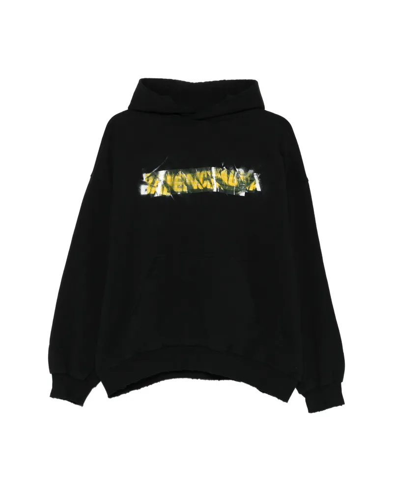 Balenciaga Messy Spray Medium Fit Hoodie In Black Black
