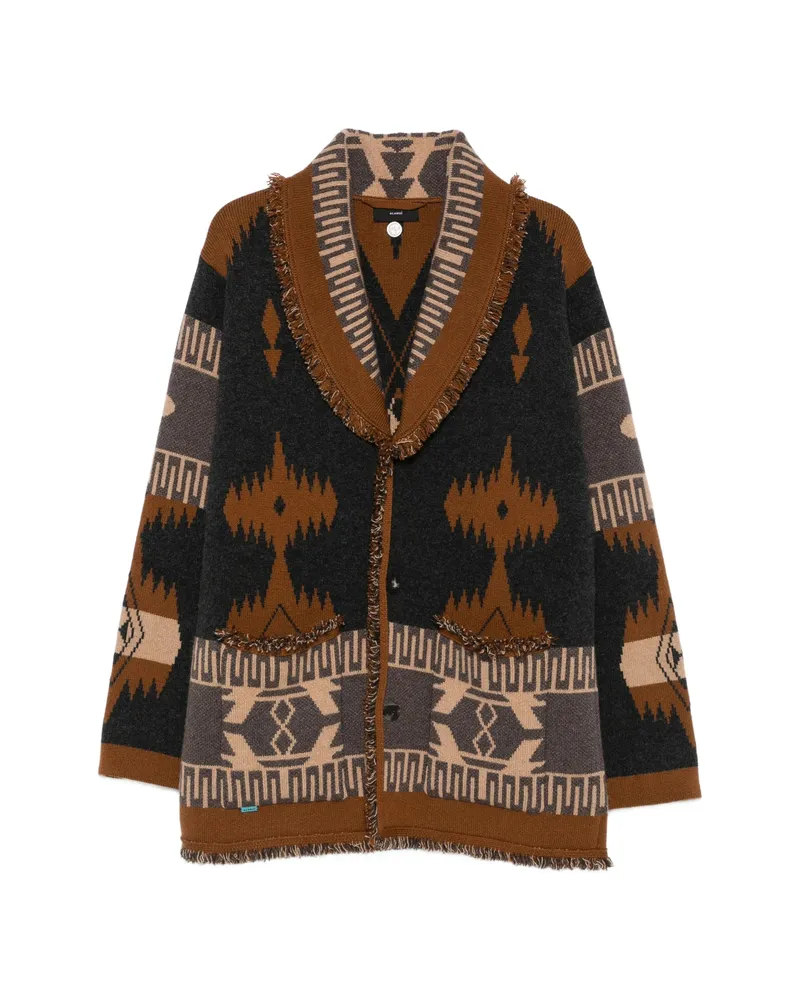 Alanui Jacquard-knit Fringed Cardigan Grey