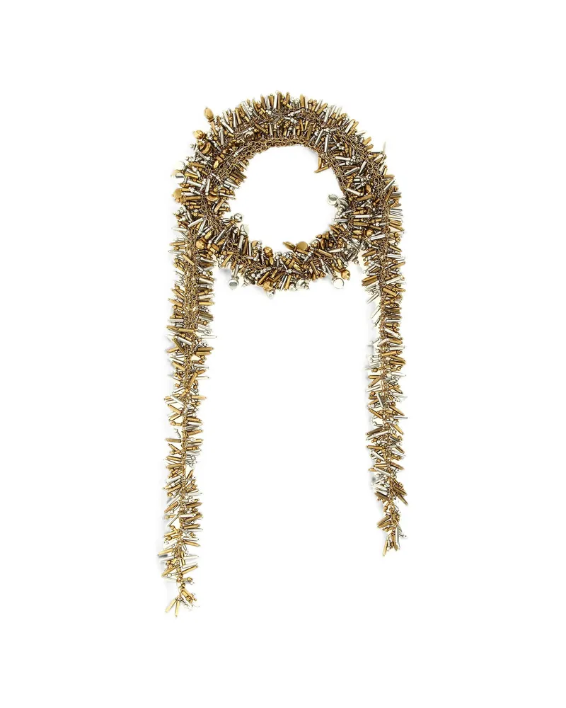 Dries van Noten Fringed Beaded Scarf Necklace Gold