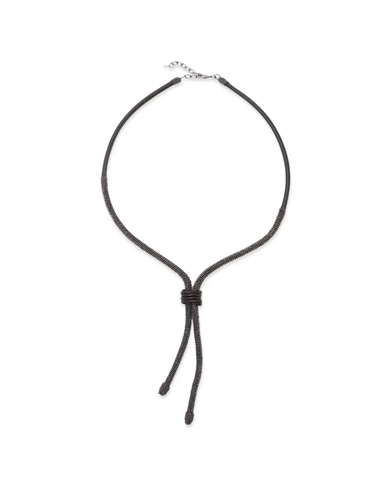 Brunello Cucinelli Precious Leather Bolo Tie Black