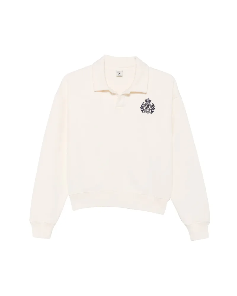 SPORTY & RICH Elfa Logo-embroidered Polo-collar Sweatshirt Neutrals