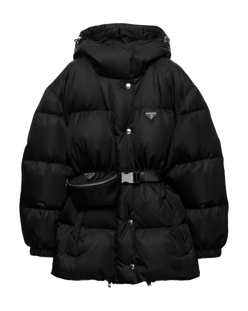 Prada Hooded Belted Down Jacket Black