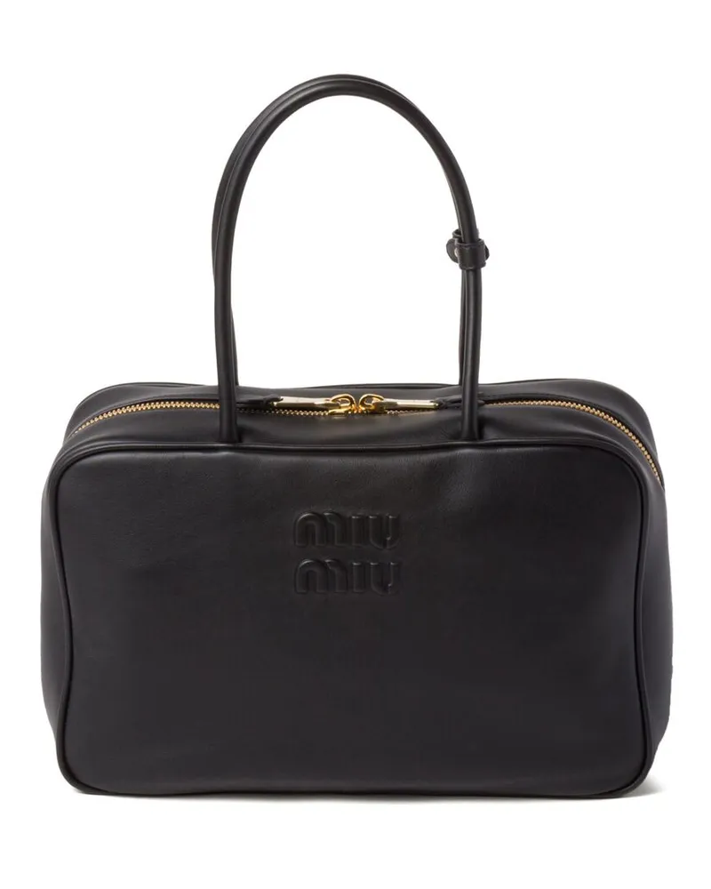 Miu Miu Logo-embossed Leather Shoulder Bag Black