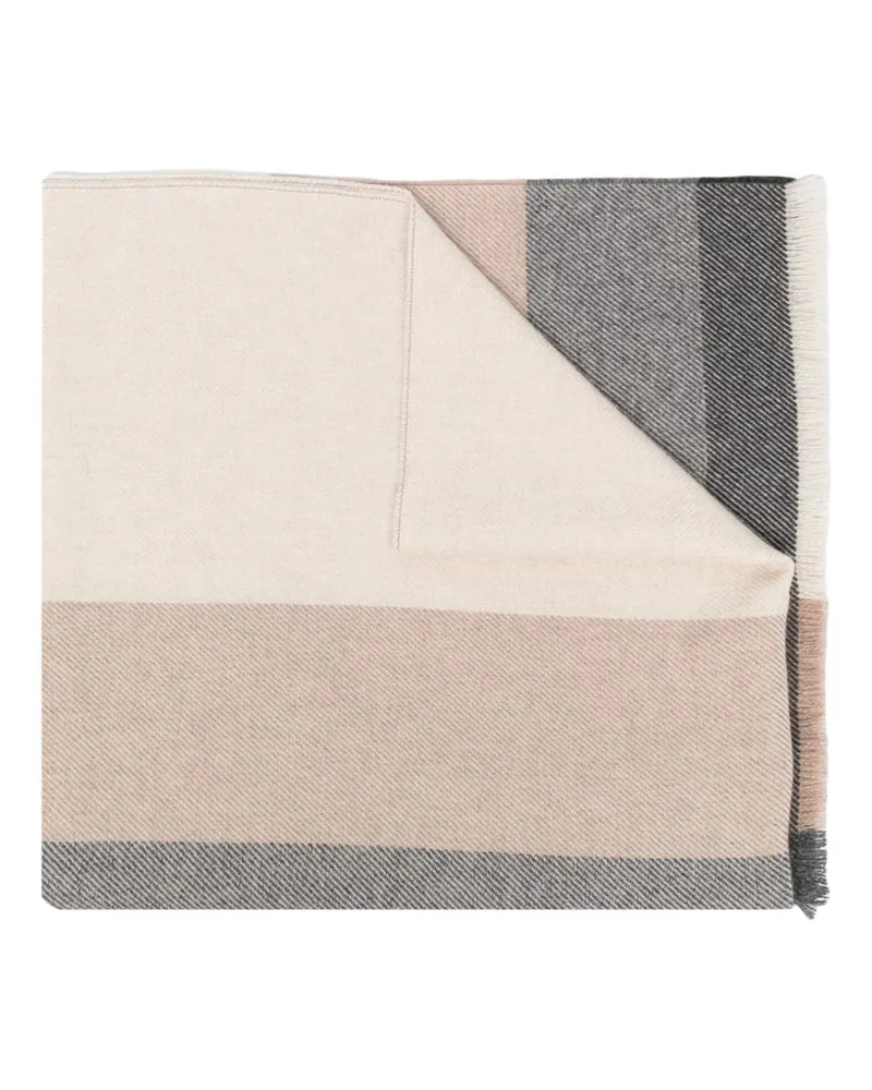 Brunello Cucinelli Striped Wool Scarf Grey