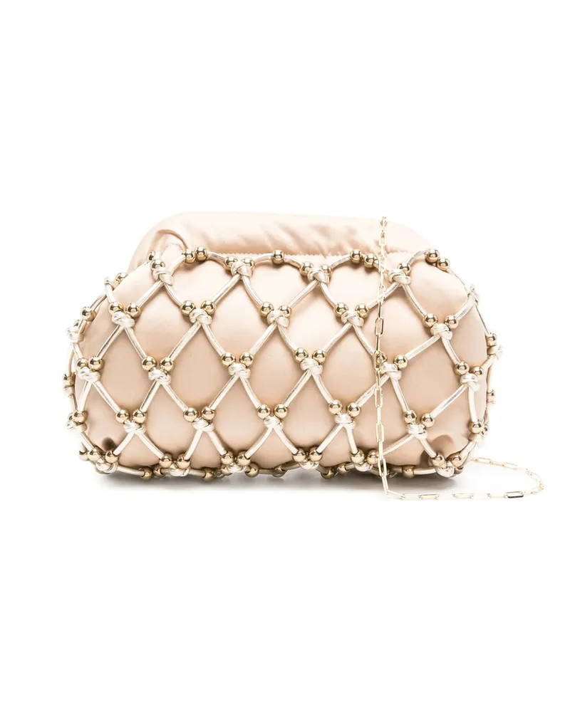 Rosantica Beaded Satin Clutch Neutrals