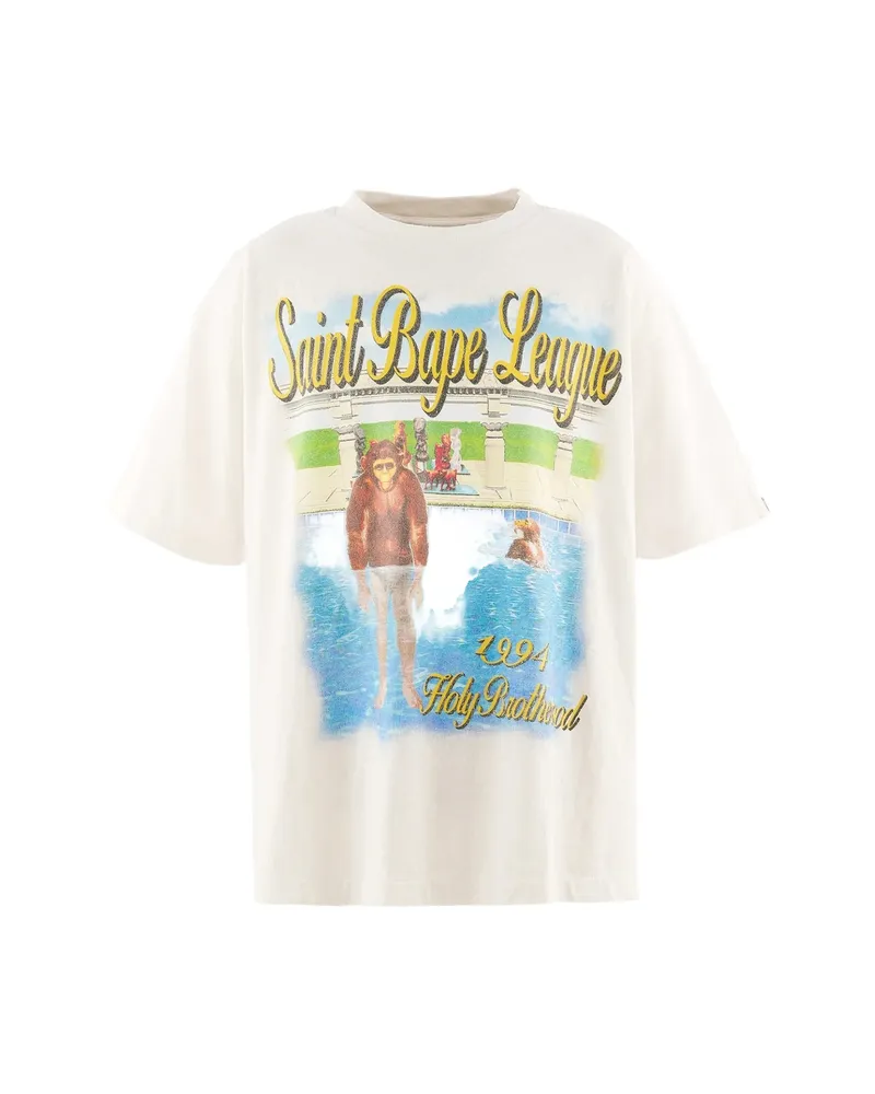 SAINT MXXXXXX X BAPE Graphic-print T-shirt Neutrals
