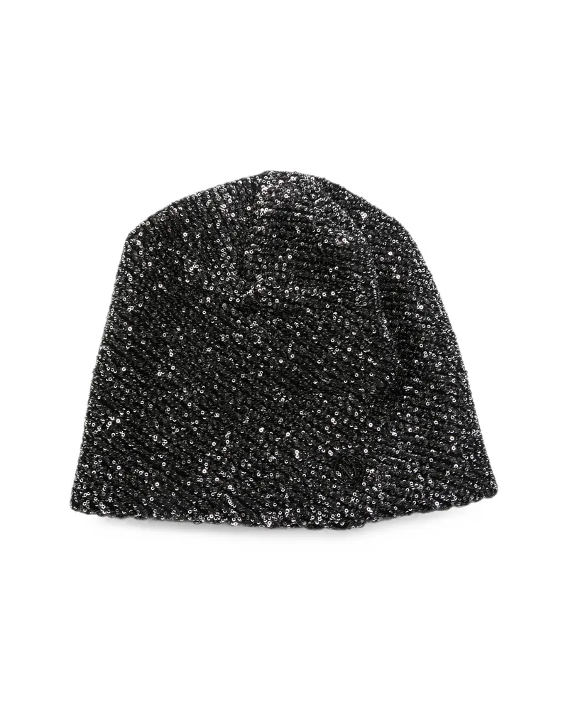 Maison Michel Sequin-embellished Logo-plaque Beanie Hat Black