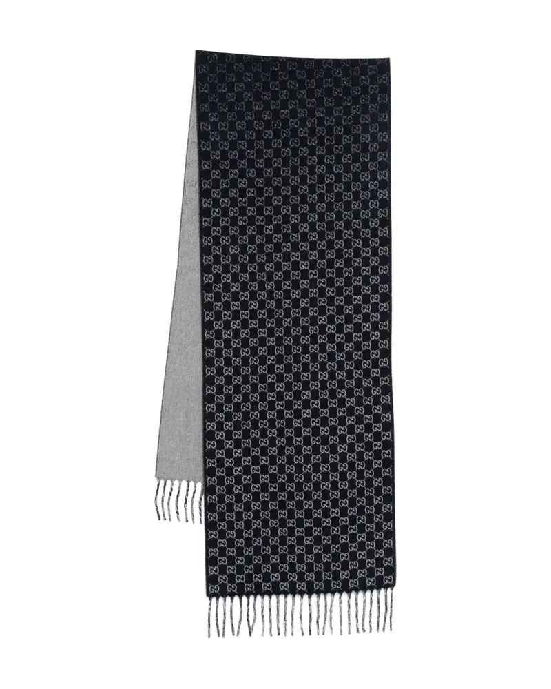 Gucci Gg-monogram Fringed-detail Scarf Blue