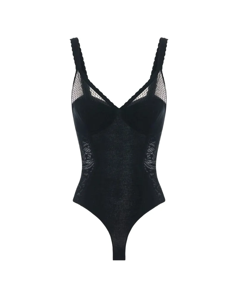 Elisabetta Franchi Bodysuit In Knit And Lace Fabric Black