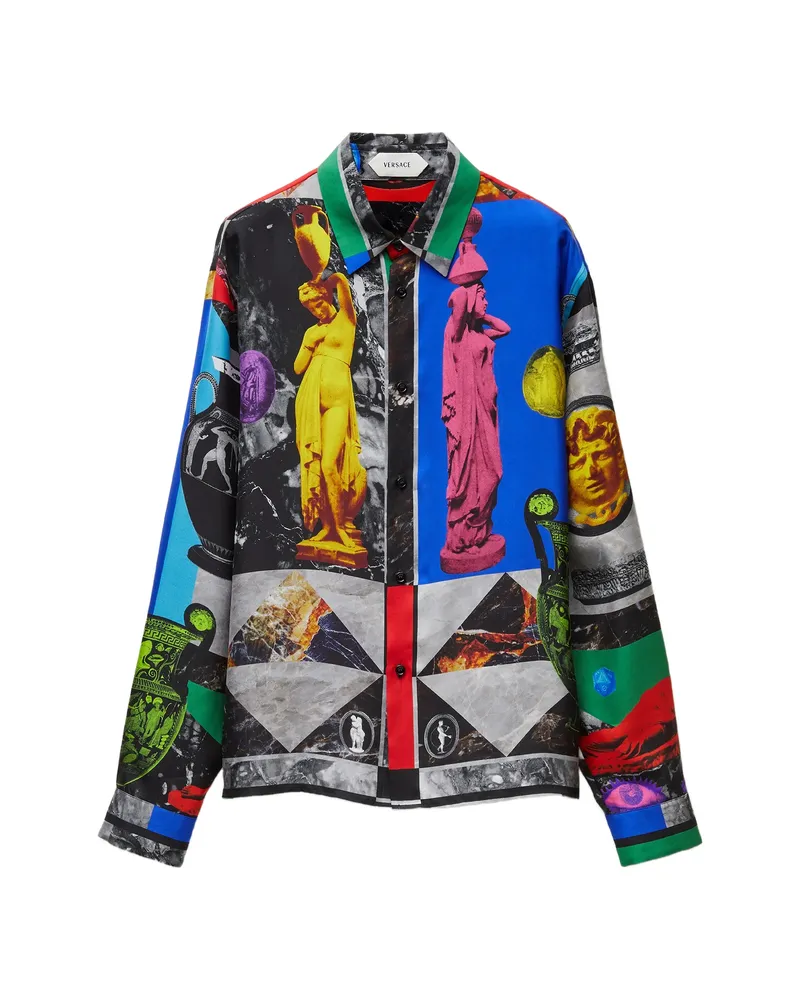 Versace Printed Silk Twill Regular Shirt Blue