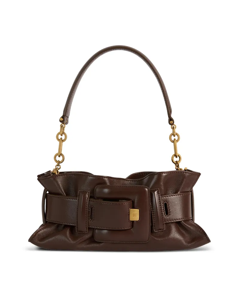 Balmain Anthem Mini Bag In Smooth Leather Brown