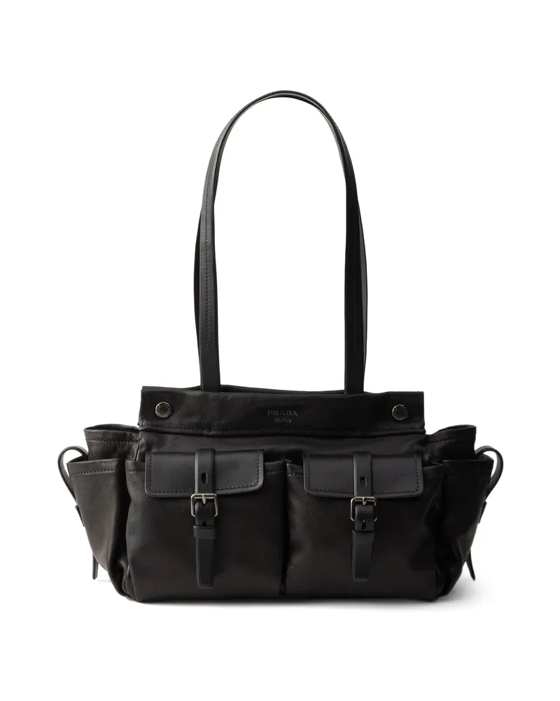 Prada Route Medium Leather Tote Bag Black