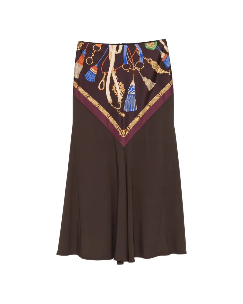 Etro Tassel-print Flared Midi Skirt Brown