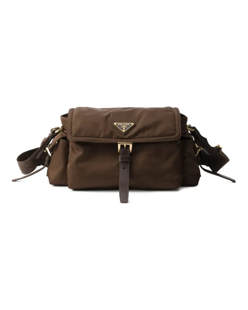 Prada Explore Medium Re-nylon Shoulder Bag With Flap Brown
