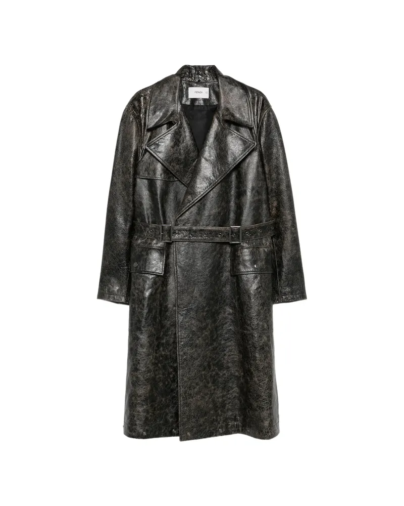 Fendi Leather Trench Coat Brown