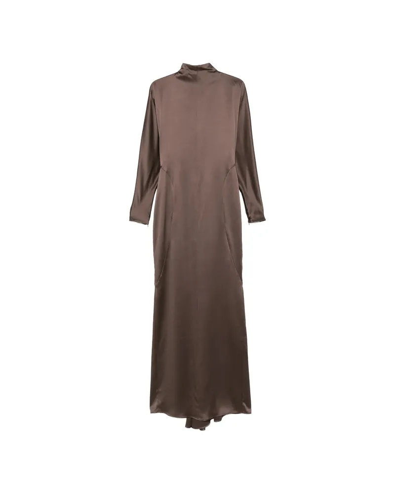 Max Mara Satin-finish Long-sleeve Maxi Dress Brown