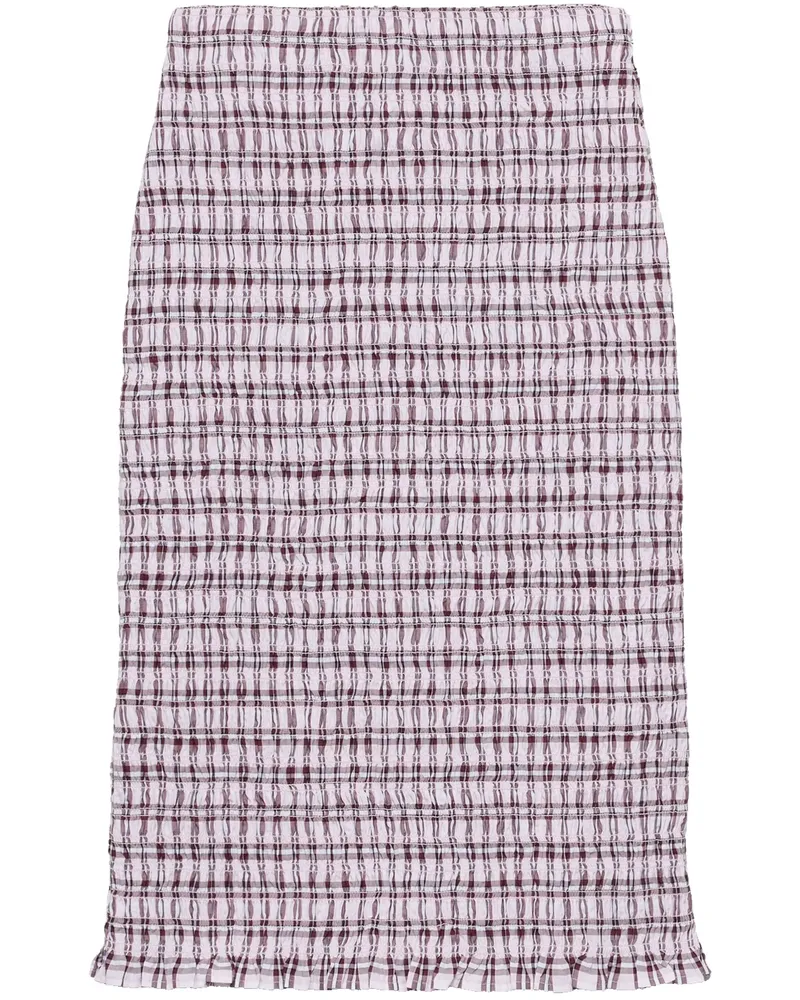 Prada Checked Cotton Midi Skirt Pink